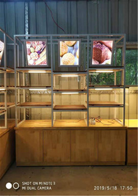 错层实木高边柜面包柜面包展示柜